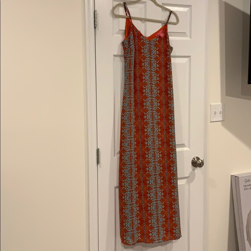 Catherine Malandrino orange turquoise boho XS maxi